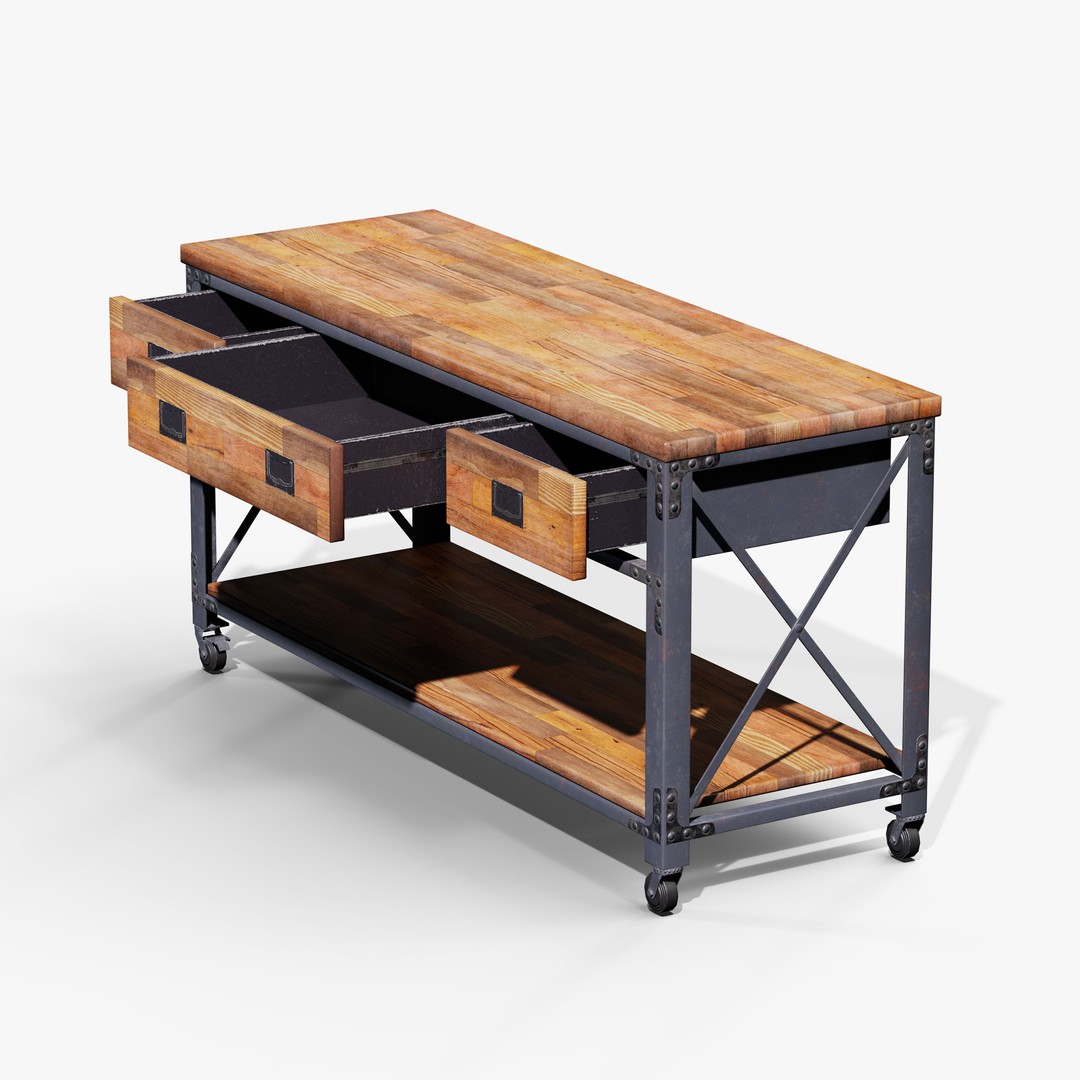 Metal And Wood Workbench 3D Model – Low Poly Game Asset, FBX, PBR - View 15