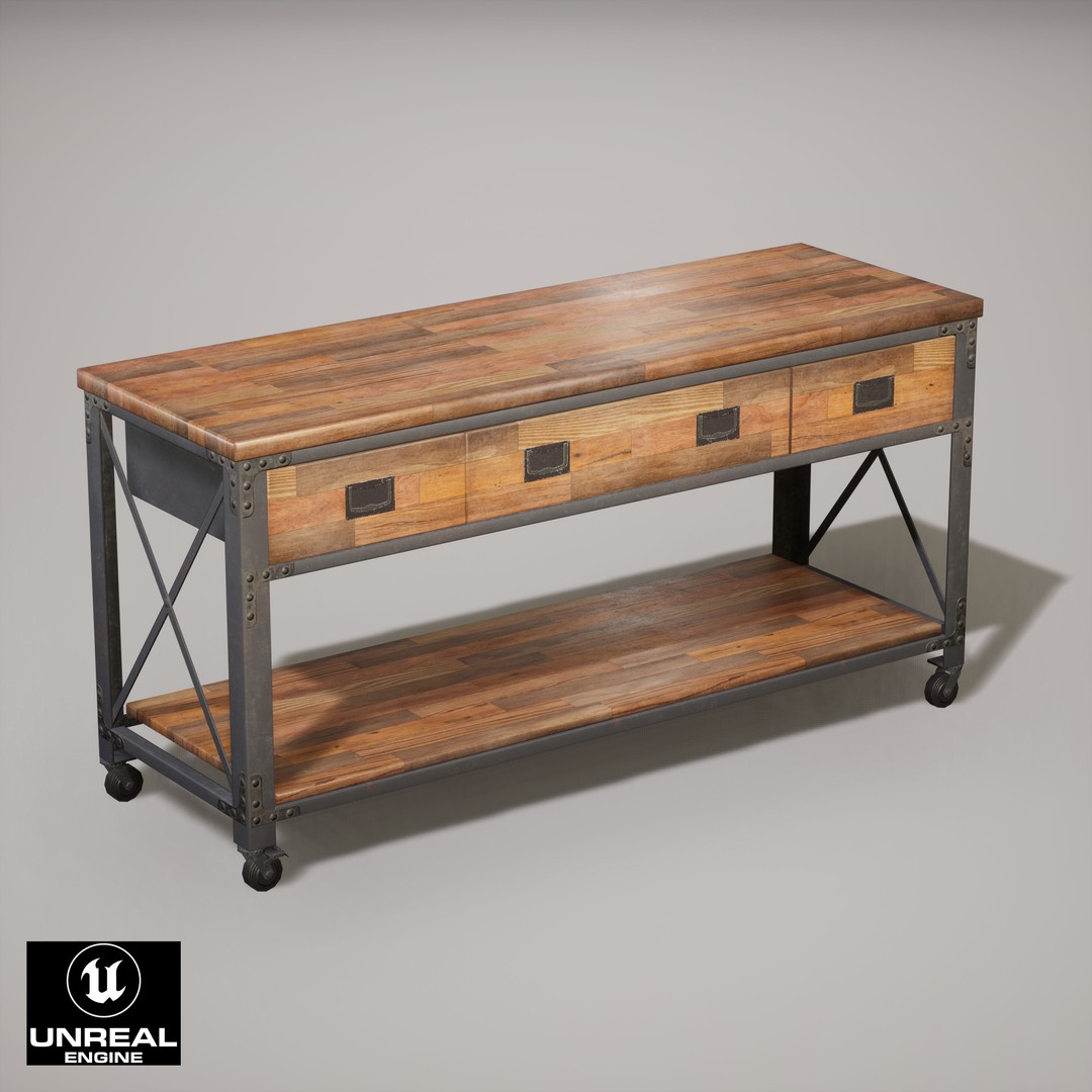Metal And Wood Workbench 3D Model – Low Poly Game Asset, FBX, PBR - View 18