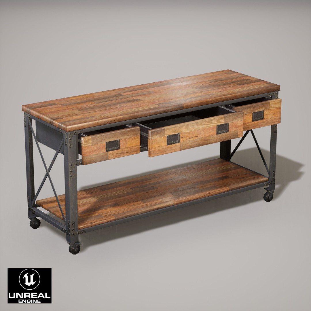 Metal And Wood Workbench 3D Model – Low Poly Game Asset, FBX, PBR - View 19