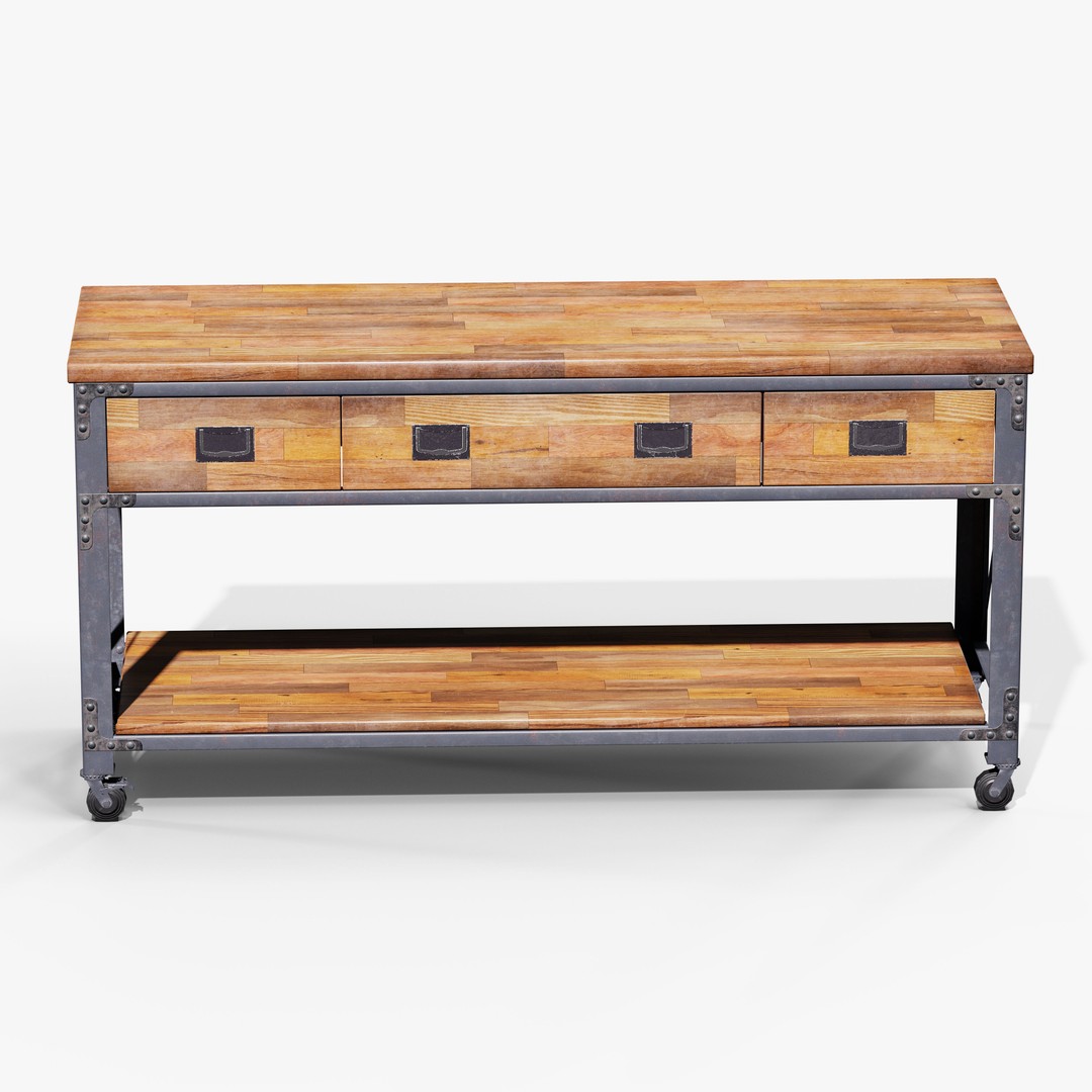 Metal And Wood Workbench 3D Model – Low Poly Game Asset, FBX, PBR - View 3