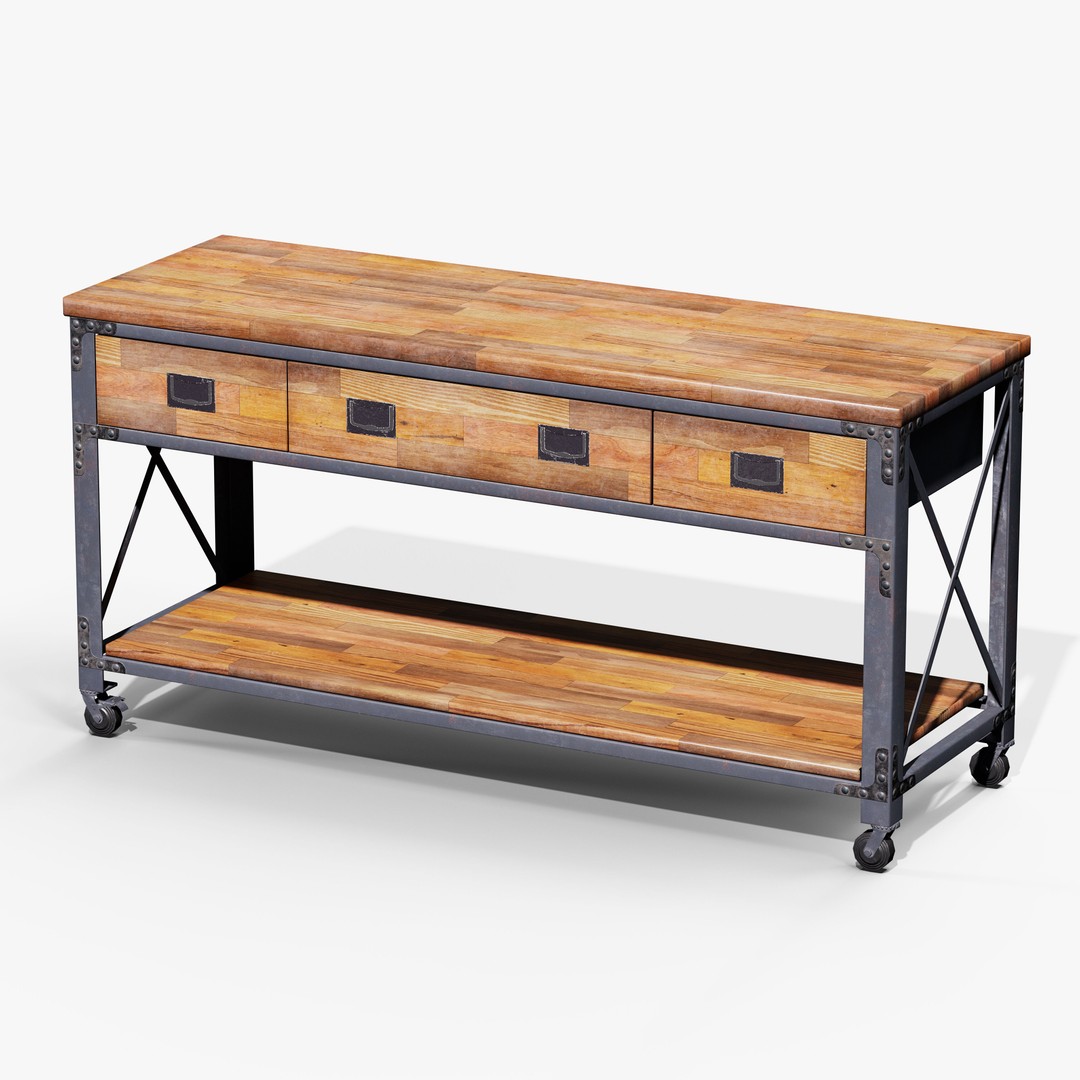 Metal And Wood Workbench 3D Model – Low Poly Game Asset, FBX, PBR - View 4