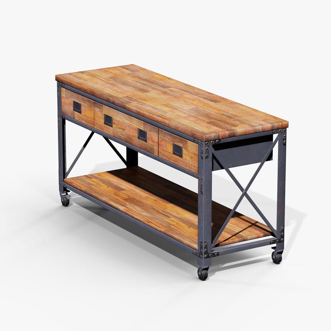 Metal And Wood Workbench 3D Model – Low Poly Game Asset, FBX, PBR - View 5