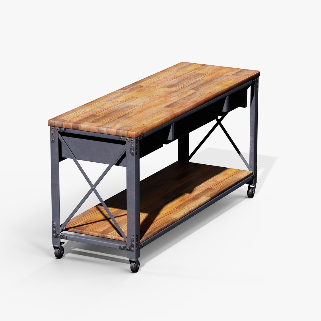 Metal And Wood Workbench 3D Model – Low Poly Game Asset, FBX, PBR - View 7