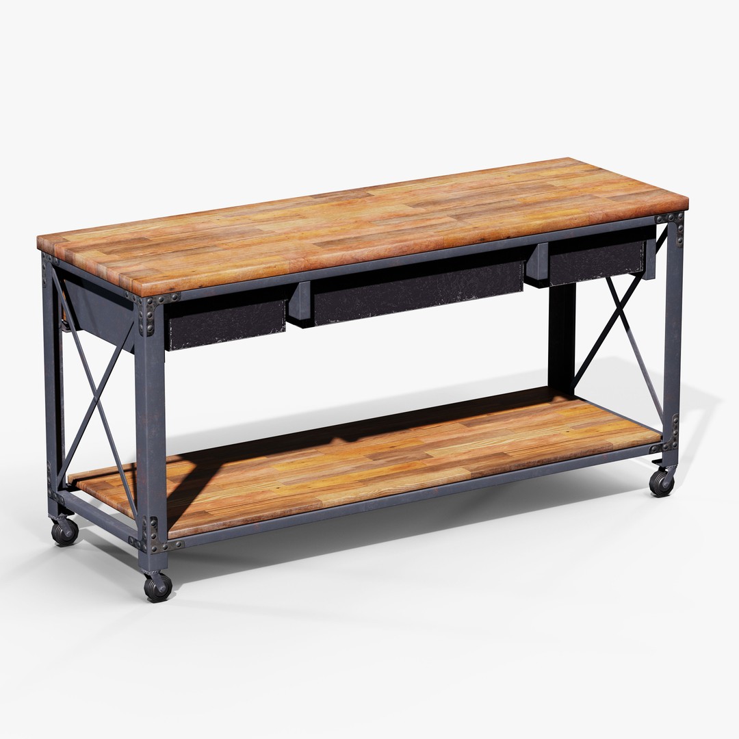 Metal And Wood Workbench 3D Model – Low Poly Game Asset, FBX, PBR - View 8