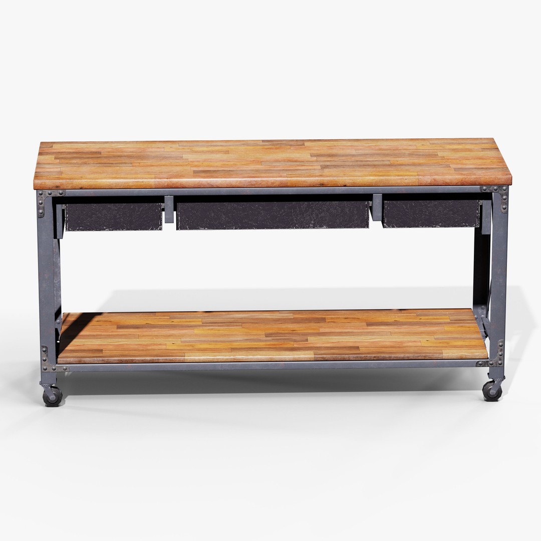 Metal And Wood Workbench 3D Model – Low Poly Game Asset, FBX, PBR - View 9