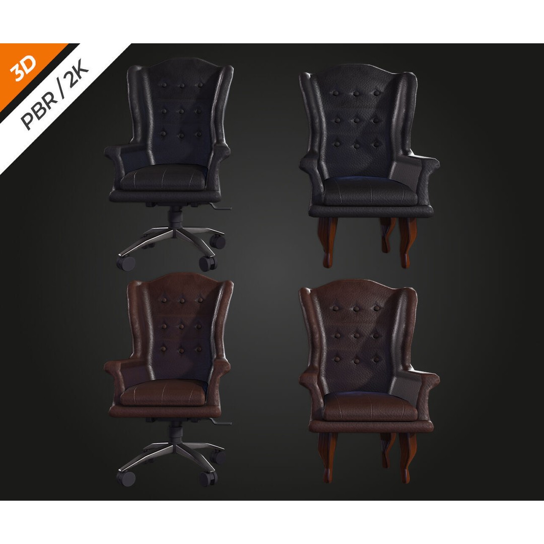Elegant Chair 3D Model – Low Poly Furniture Asset, FBX, PBR - View 10