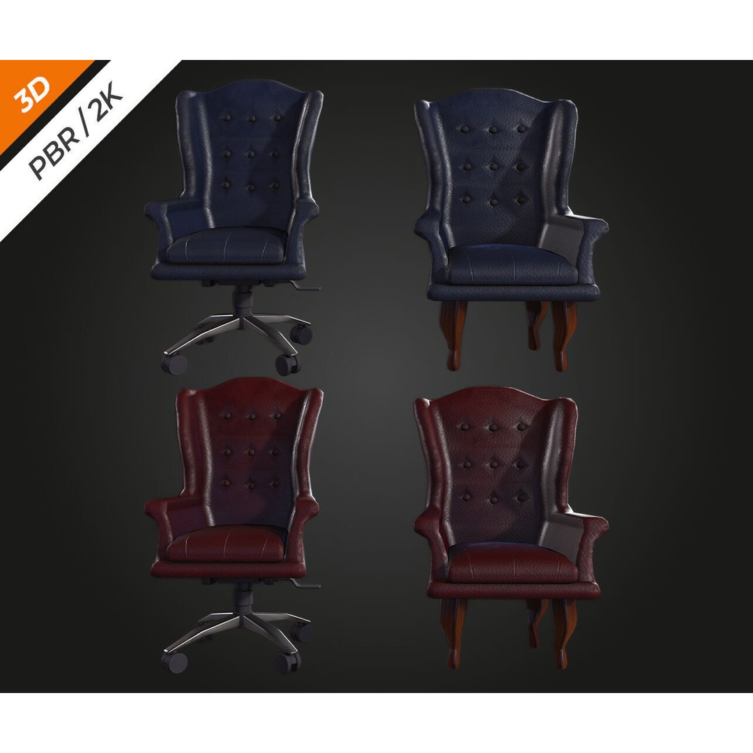 Elegant Chair 3D Model – Low Poly Furniture Asset, FBX, PBR - View 11