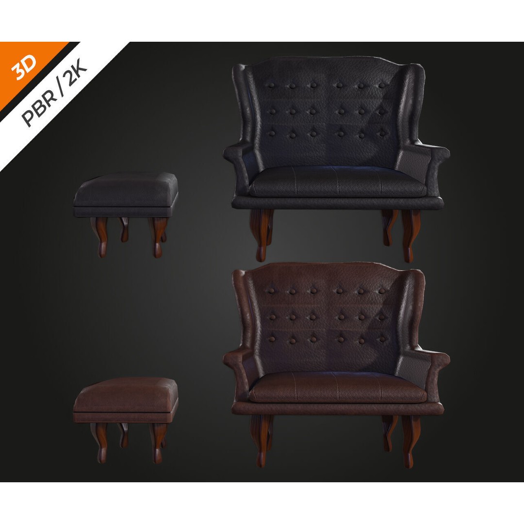 Elegant Chair 3D Model – Low Poly Furniture Asset, FBX, PBR - View 12