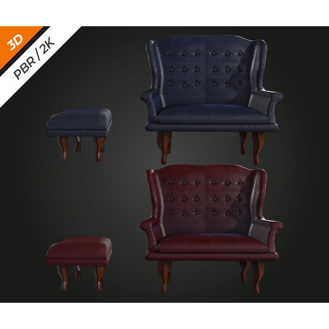 Elegant Chair 3D Model – Low Poly Furniture Asset, FBX, PBR - View 13