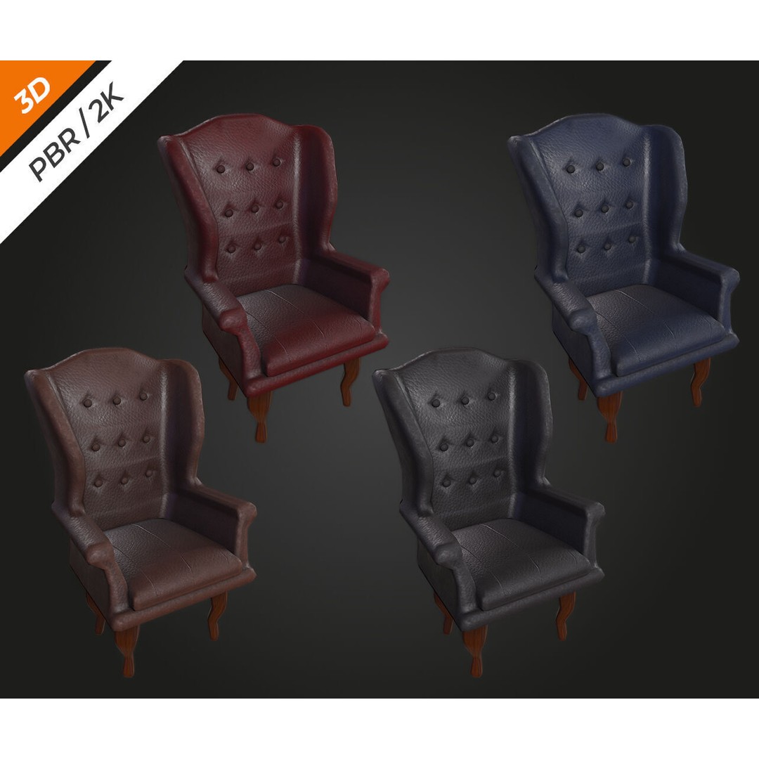 Elegant Chair 3D Model – Low Poly Furniture Asset, FBX, PBR - View 4