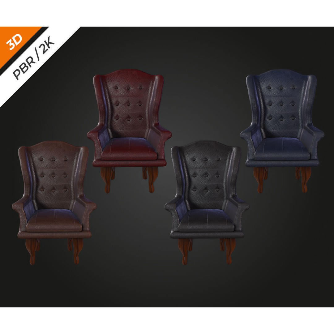 Elegant Chair 3D Model – Low Poly Furniture Asset, FBX, PBR - View 8