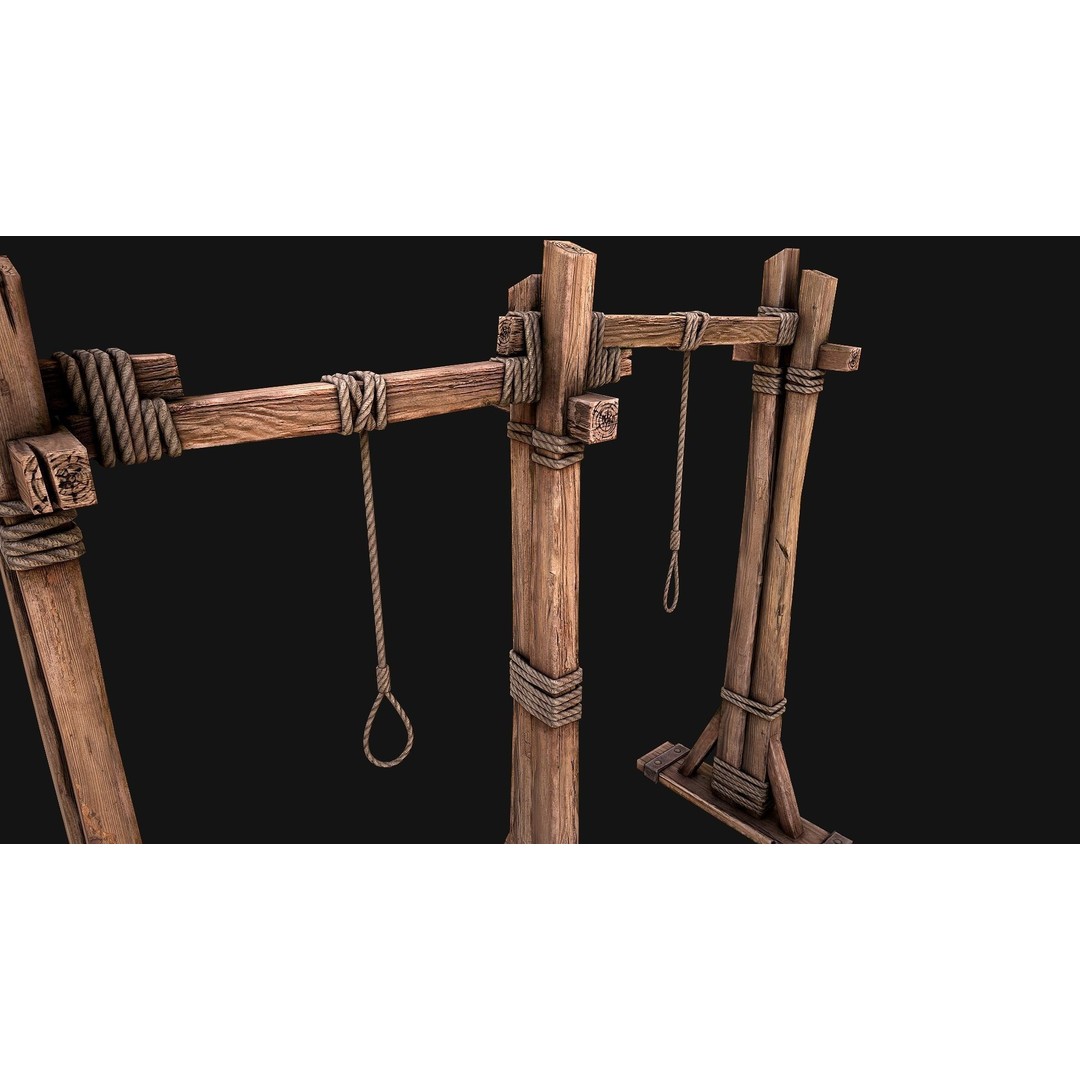 Medieval Gallows Torture 3D Model – Low Poly Game Asset, FBX - View 17