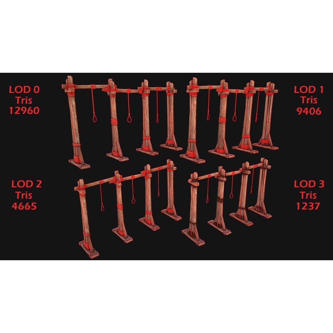Medieval Gallows Torture 3D Model – Low Poly Game Asset, FBX - View 5