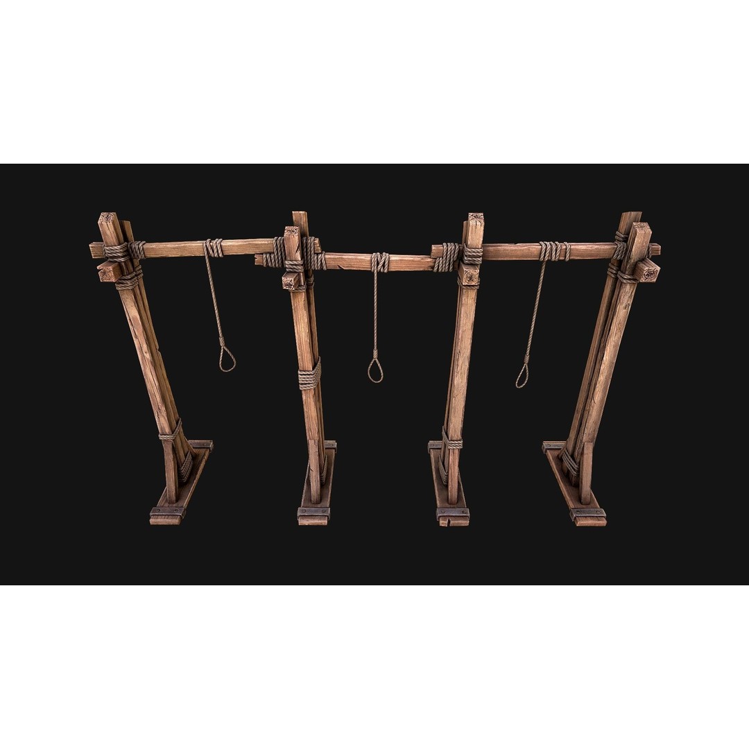 Medieval Gallows Torture 3D Model – Low Poly Game Asset, FBX - View 7