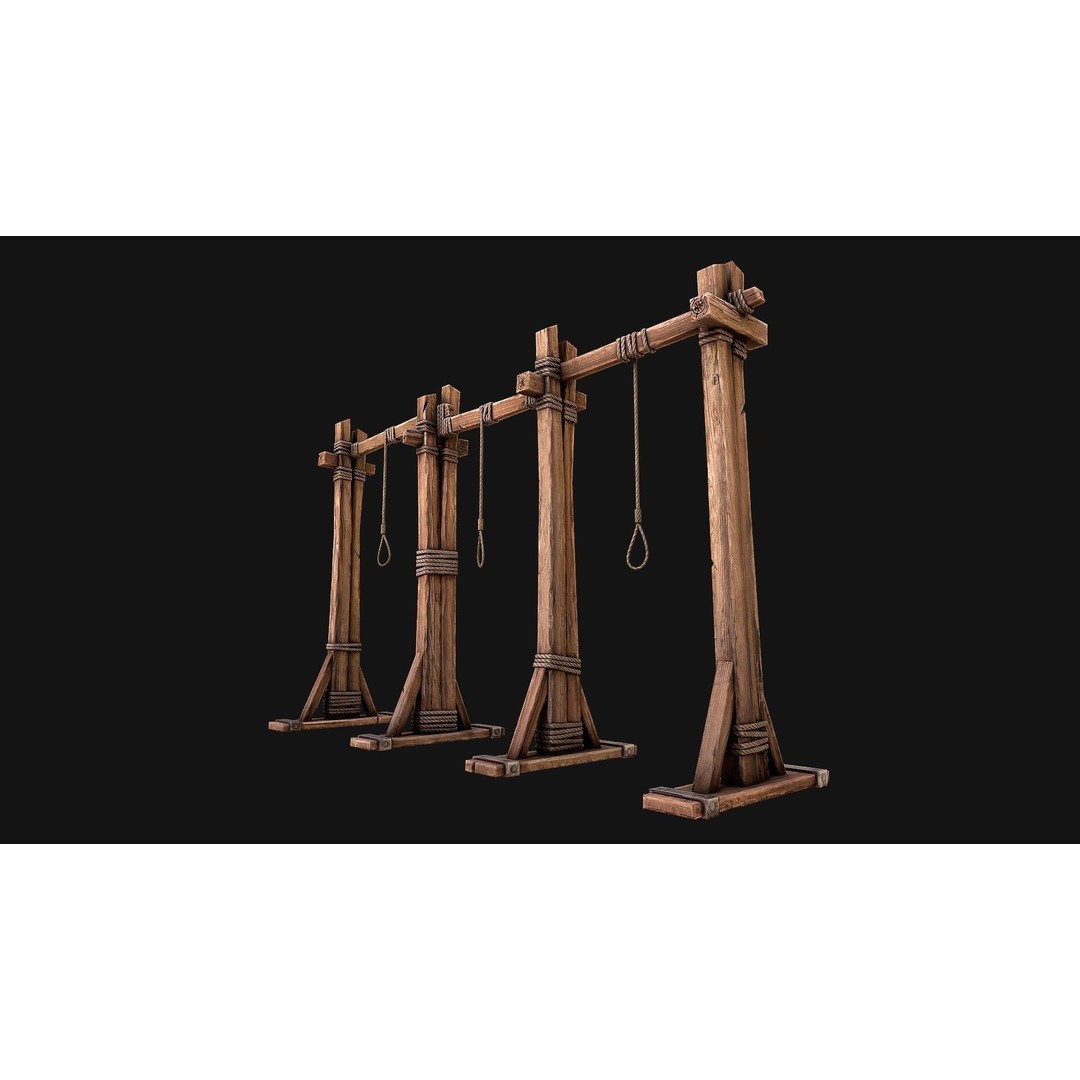 Medieval Gallows Torture 3D Model – Low Poly Game Asset, FBX - View 9