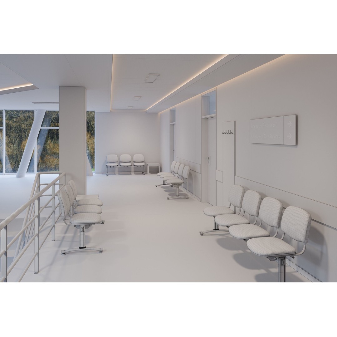 Hospital Hall 3D Model – PBR Interior Scene, Blender, FBX, OBJ - View 8