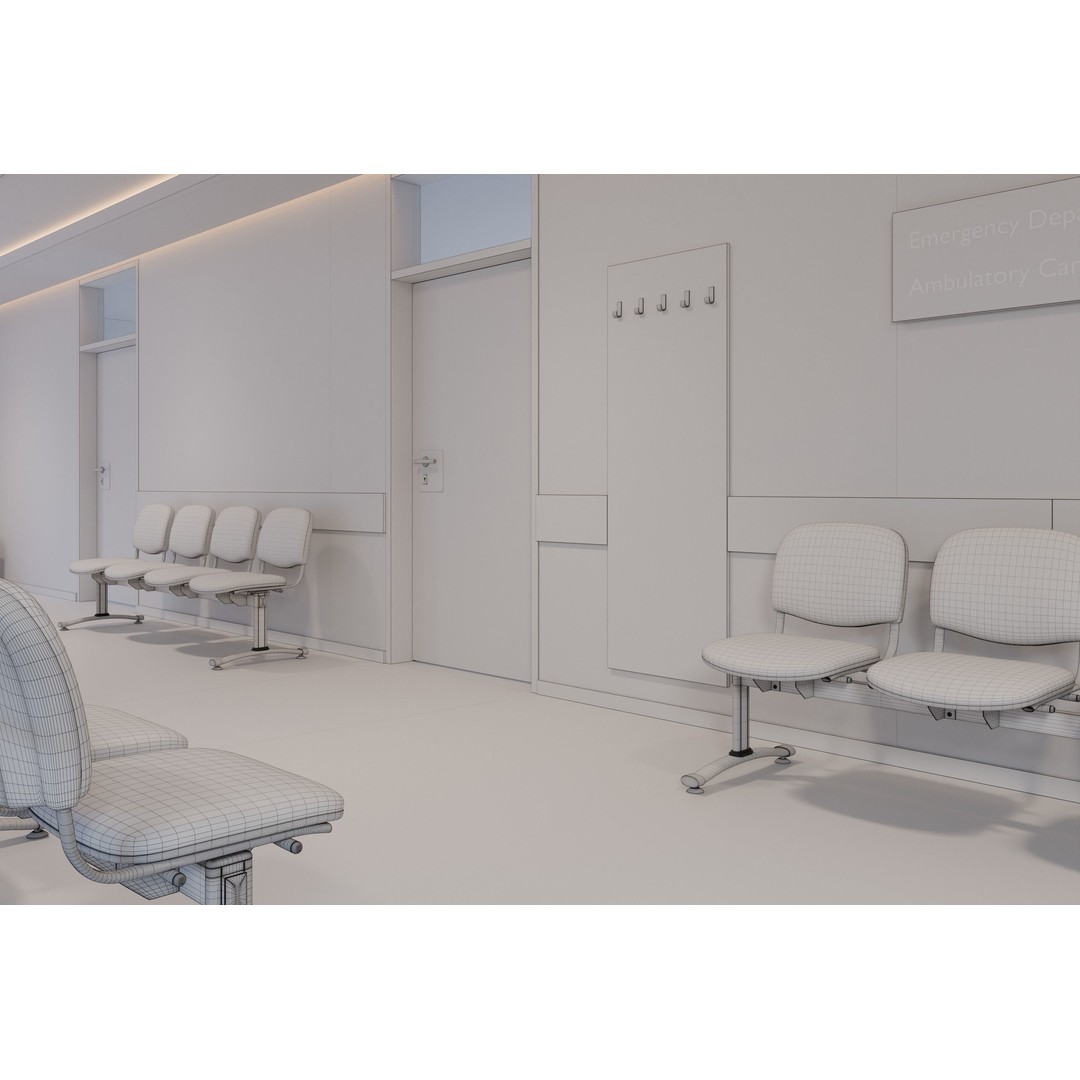 Hospital Hall 3D Model – PBR Interior Scene, Blender, FBX, OBJ - View 9