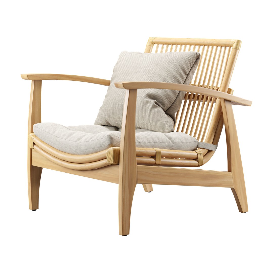 Rattan Lounge Chair 3D Model – Outdoor Armchair with PBR Textures, FBX - View 14