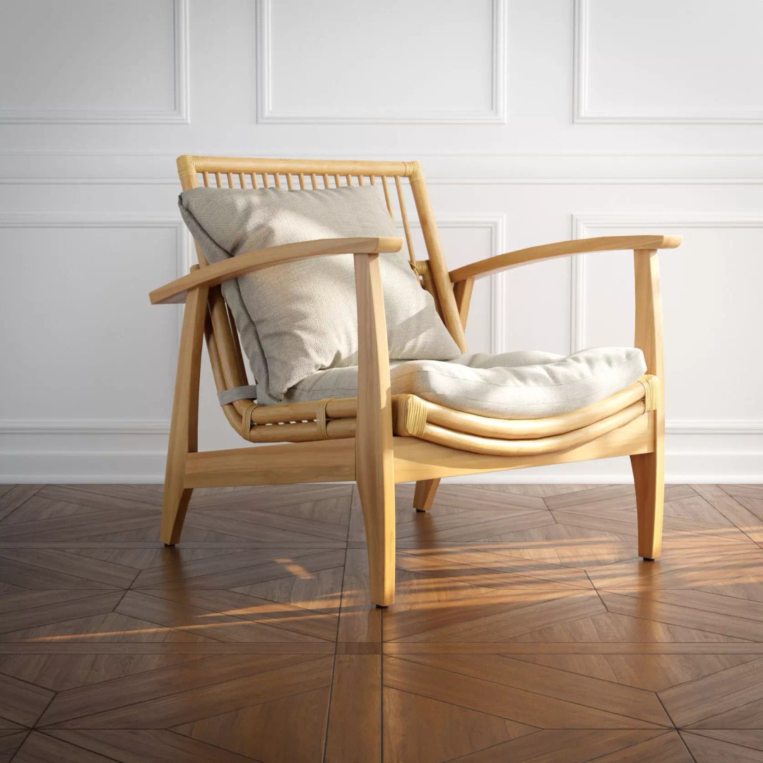 Rattan Lounge Chair 3D Model – Outdoor Armchair with PBR Textures, FBX - View 2