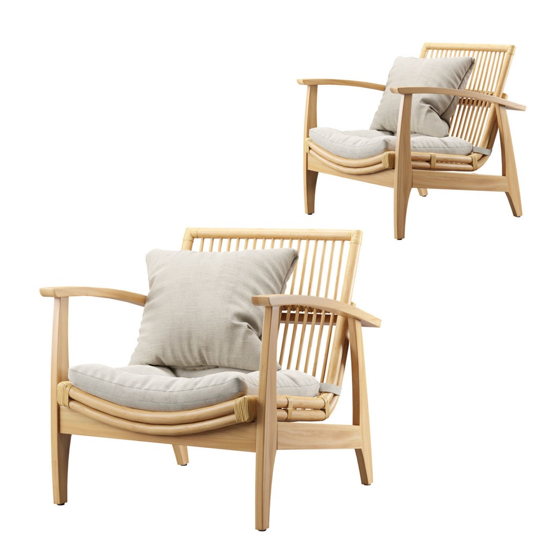 Rattan Lounge Chair 3D Model – Outdoor Armchair with PBR Textures, FBX - View 3
