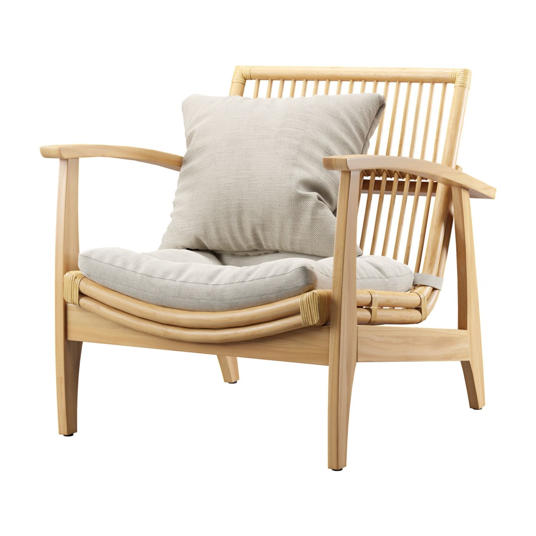 Rattan Lounge Chair 3D Model – Outdoor Armchair with PBR Textures, FBX - View 4