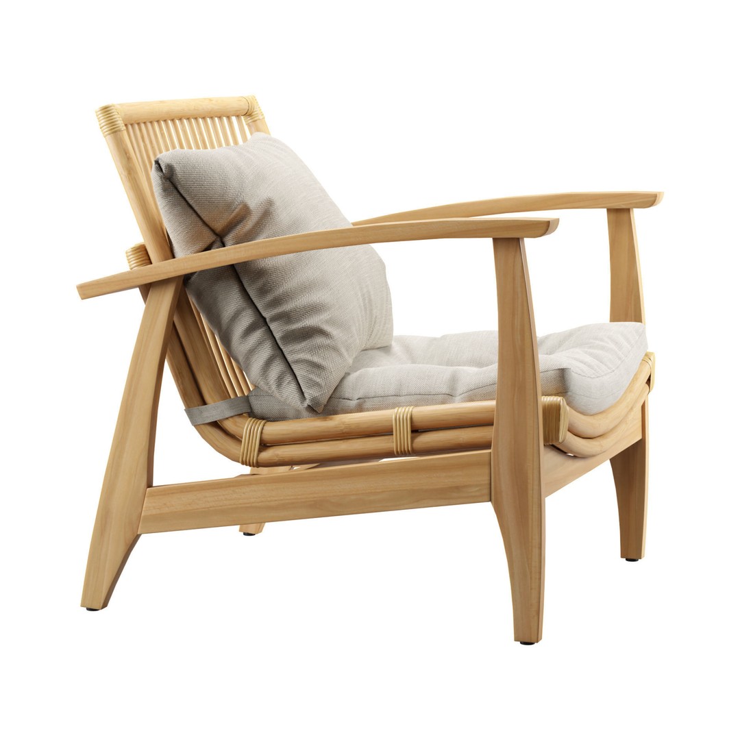 Rattan Lounge Chair 3D Model – Outdoor Armchair with PBR Textures, FBX - View 6