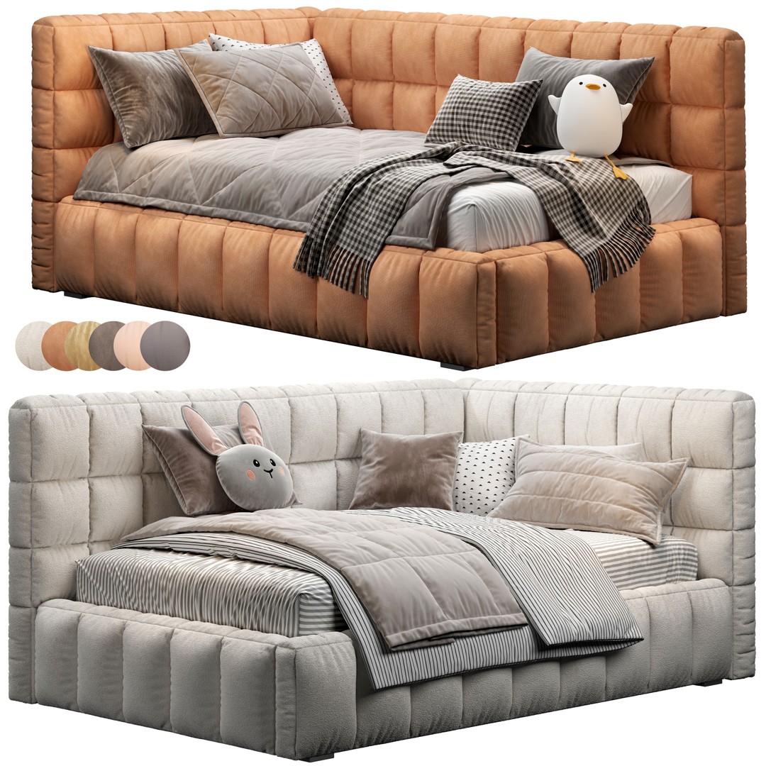 Upholstered Bed 3D Model – Stylish Bedroom Furniture, FBX & PBR