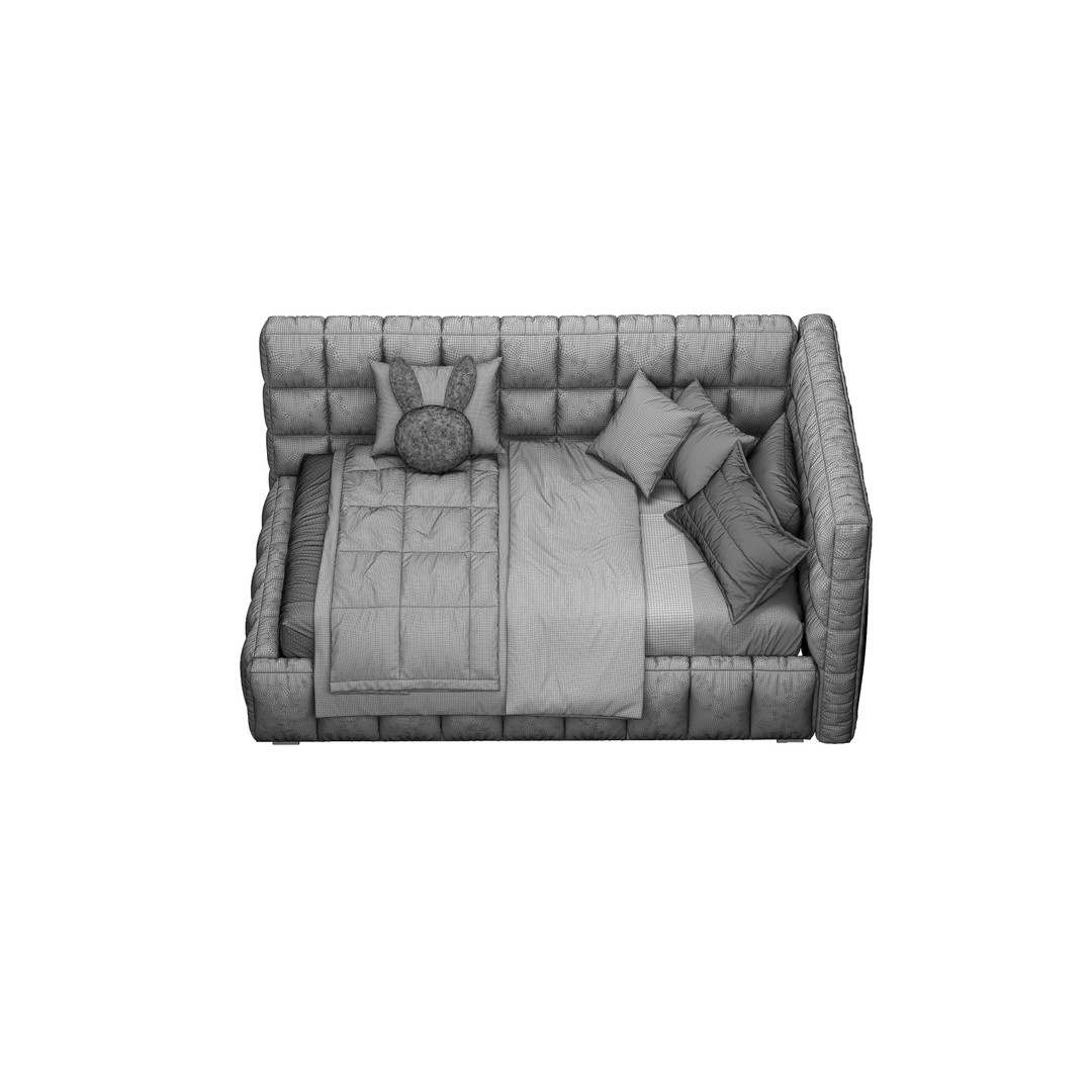 Upholstered Bed 3D Model – Stylish Bedroom Furniture, FBX & PBR - View 10