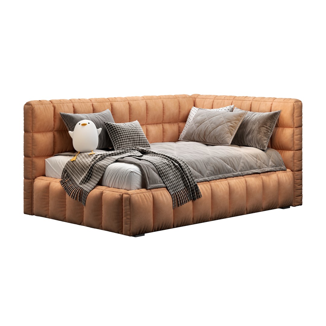 Upholstered Bed 3D Model – Stylish Bedroom Furniture, FBX & PBR - View 11