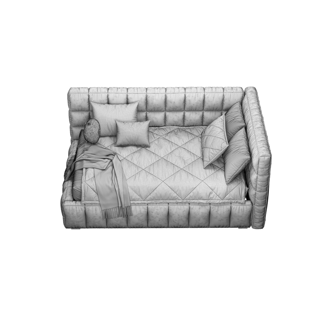 Upholstered Bed 3D Model – Stylish Bedroom Furniture, FBX & PBR - View 13