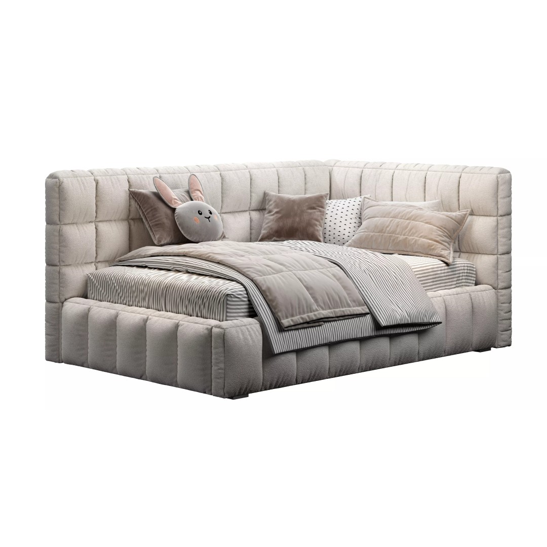 Upholstered Bed 3D Model – Stylish Bedroom Furniture, FBX & PBR - View 2