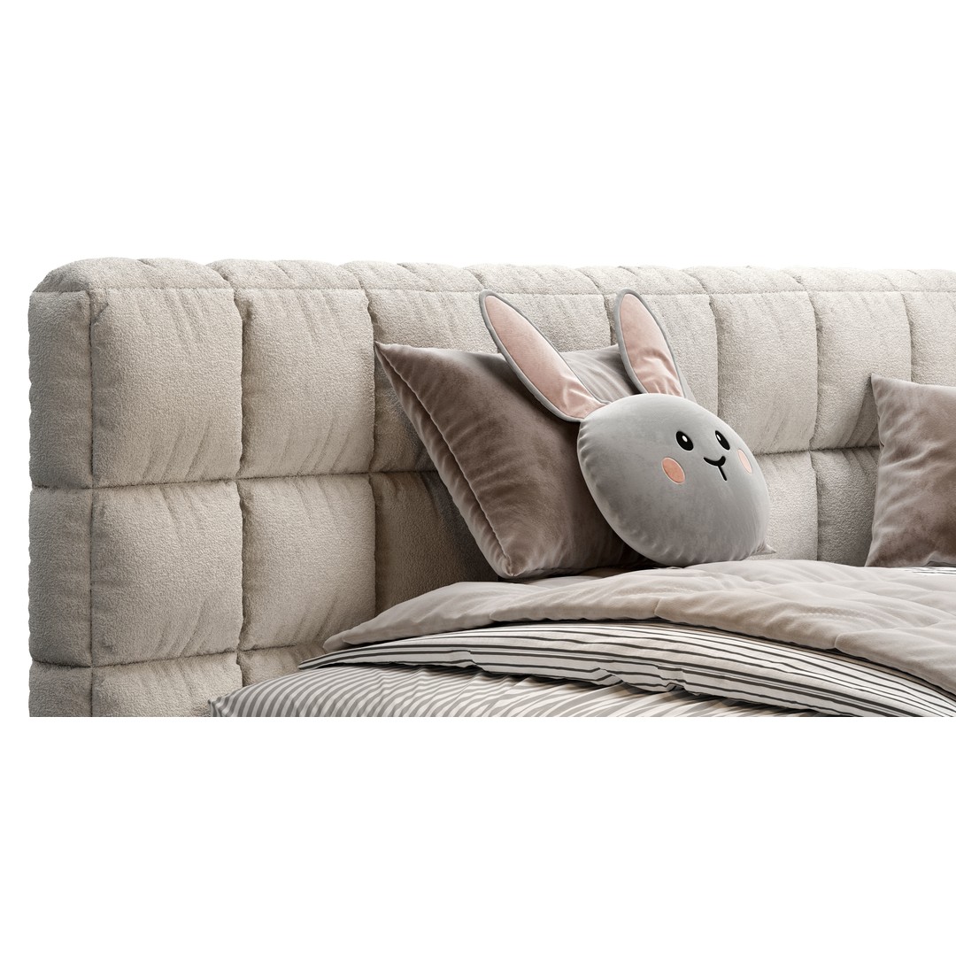 Upholstered Bed 3D Model – Stylish Bedroom Furniture, FBX & PBR - View 3