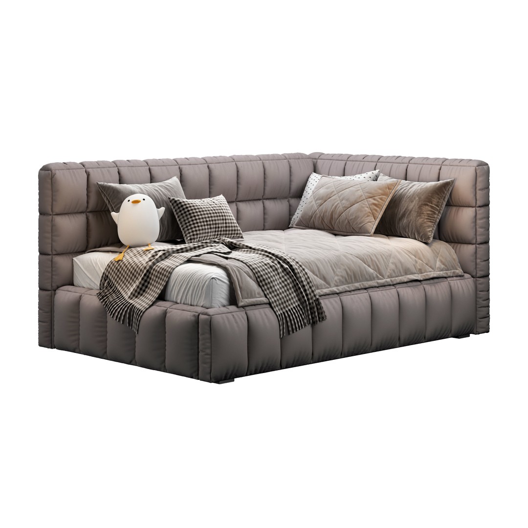 Upholstered Bed 3D Model – Stylish Bedroom Furniture, FBX & PBR - View 5