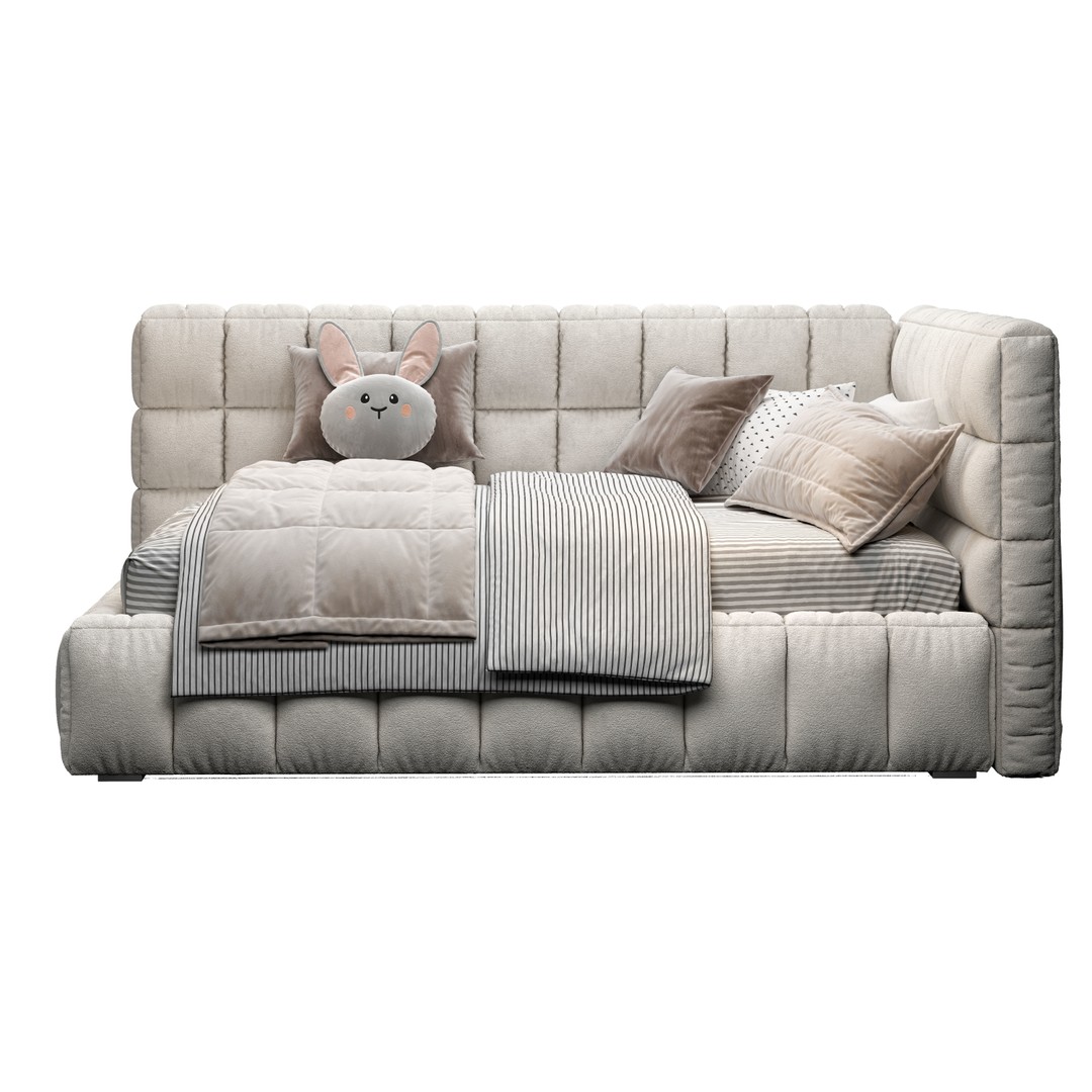 Upholstered Bed 3D Model – Stylish Bedroom Furniture, FBX & PBR - View 6