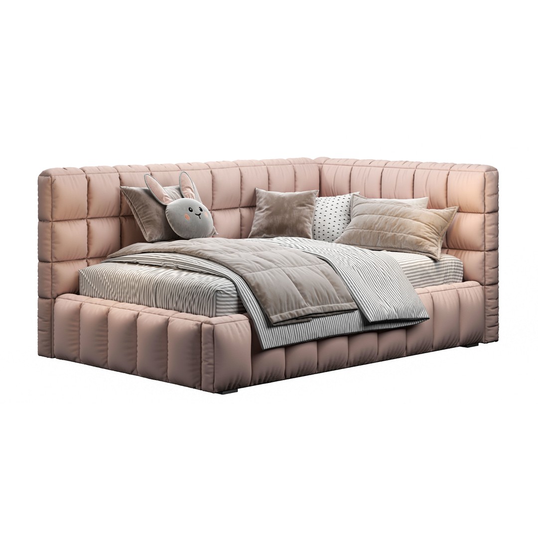 Upholstered Bed 3D Model – Stylish Bedroom Furniture, FBX & PBR - View 7