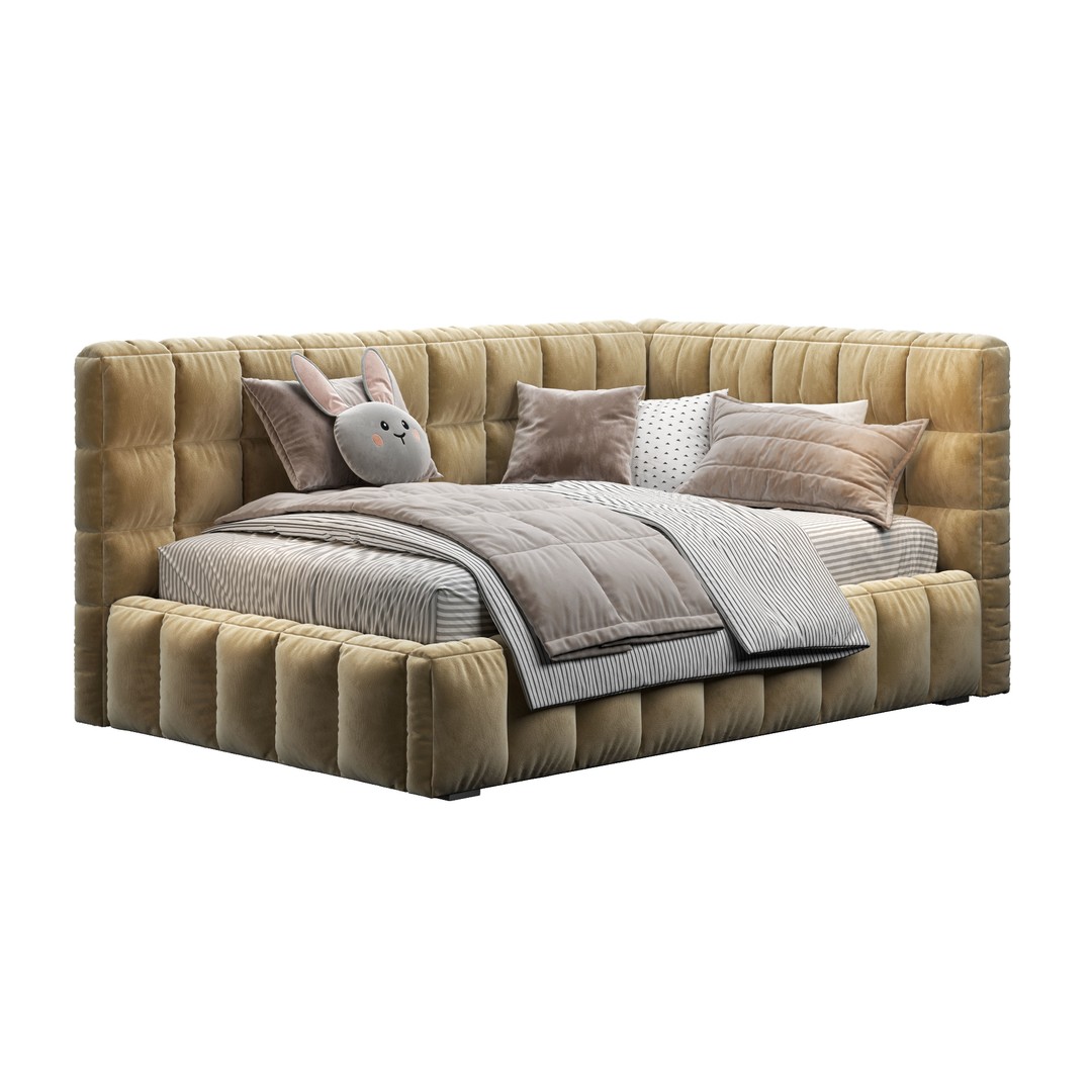 Upholstered Bed 3D Model – Stylish Bedroom Furniture, FBX & PBR - View 8