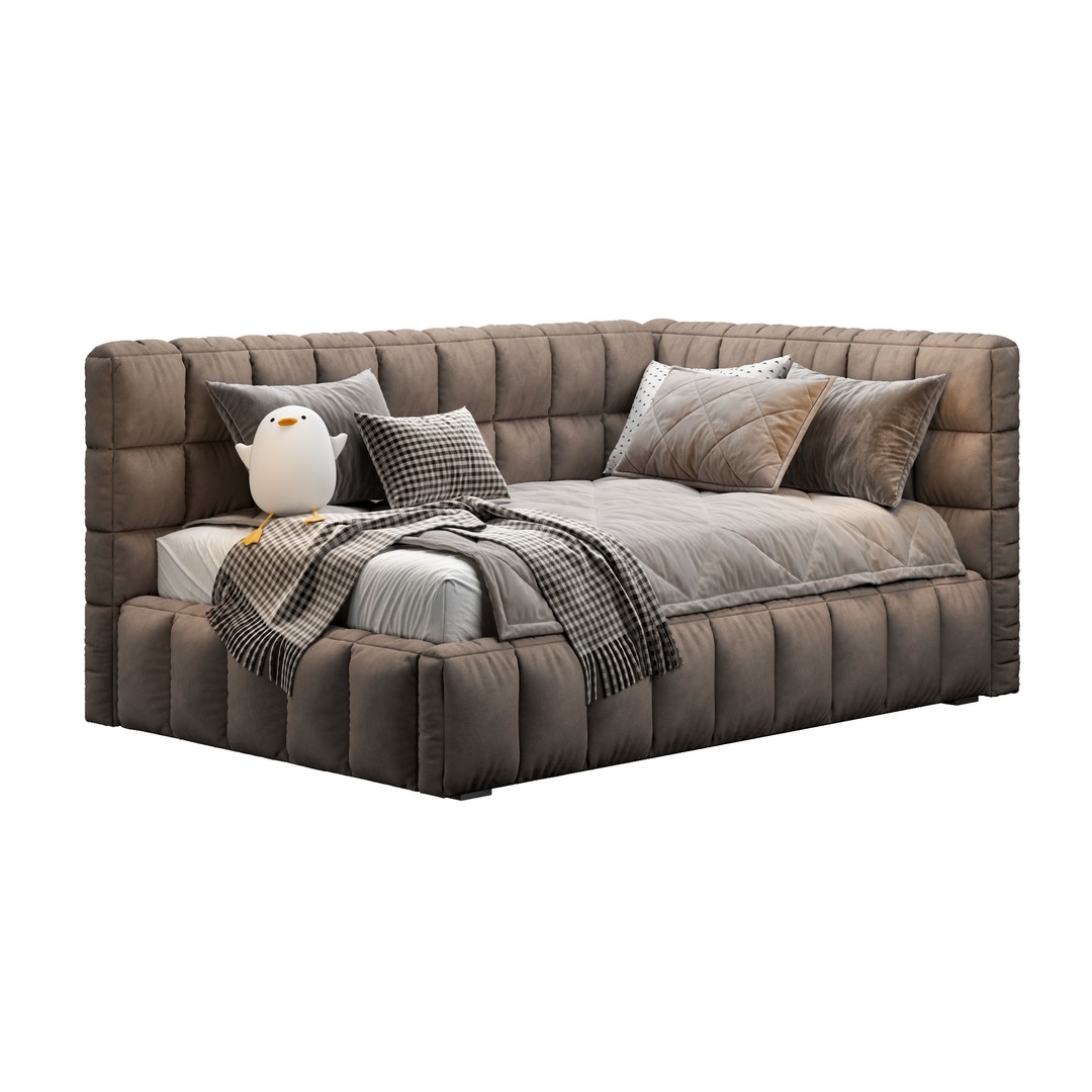 Upholstered Bed 3D Model – Stylish Bedroom Furniture, FBX & PBR - View 9