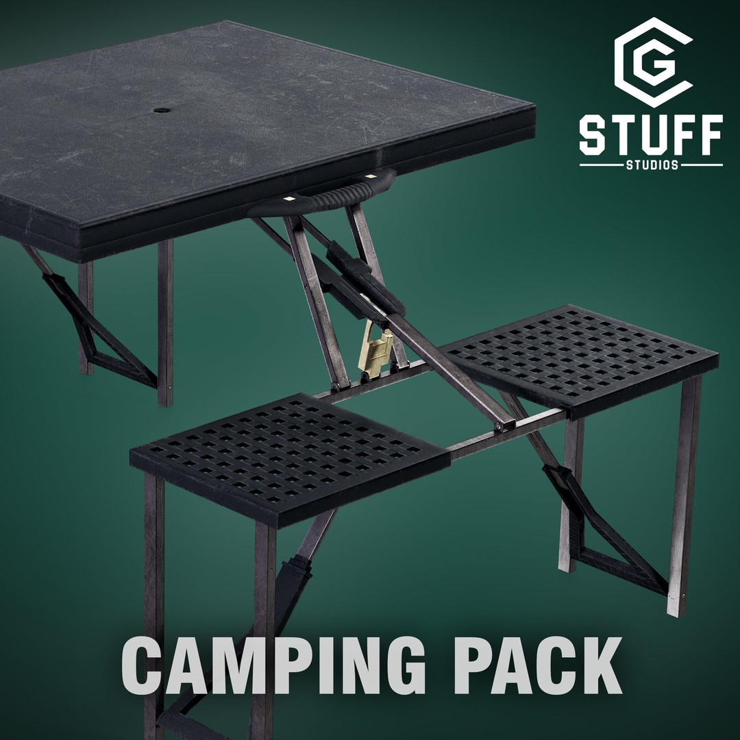 Seat Table 3D Model – Low Poly Outdoor Furniture, FBX - View 3