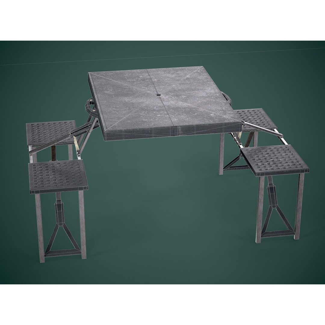 Seat Table 3D Model – Low Poly Outdoor Furniture, FBX - View 7