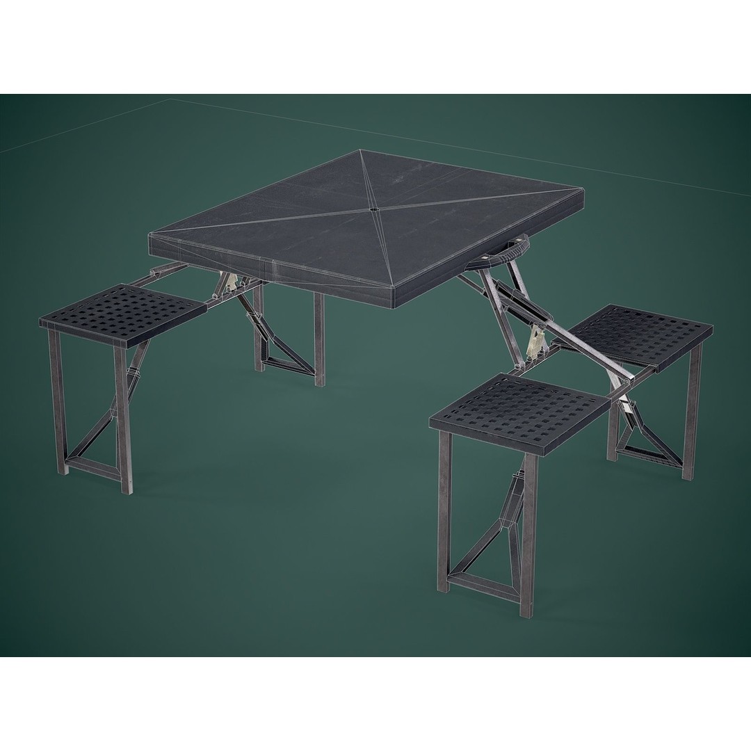 Seat Table 3D Model – Low Poly Outdoor Furniture, FBX - View 9