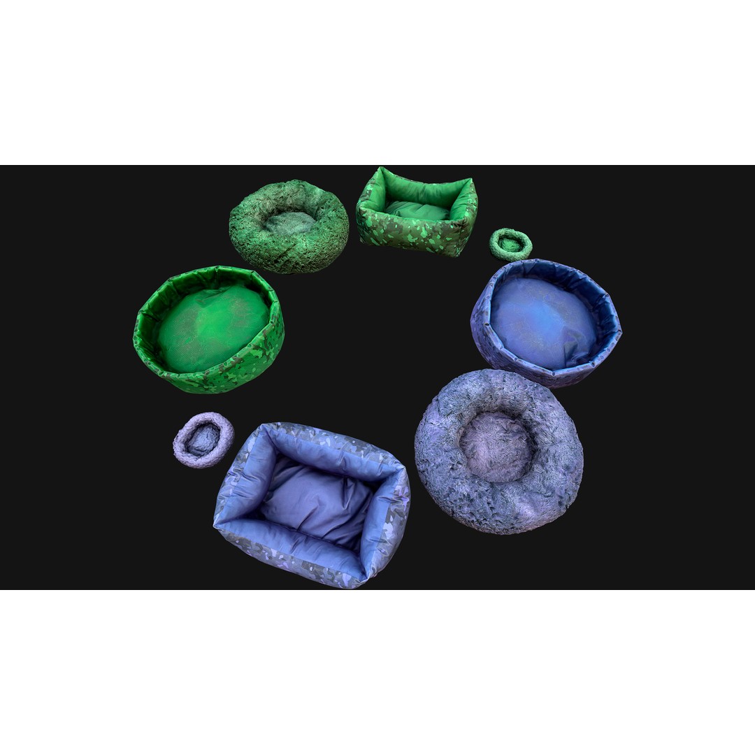 Pet Bed 3D Model – Low Poly Game Asset, PBR Textures, FBX - View 3