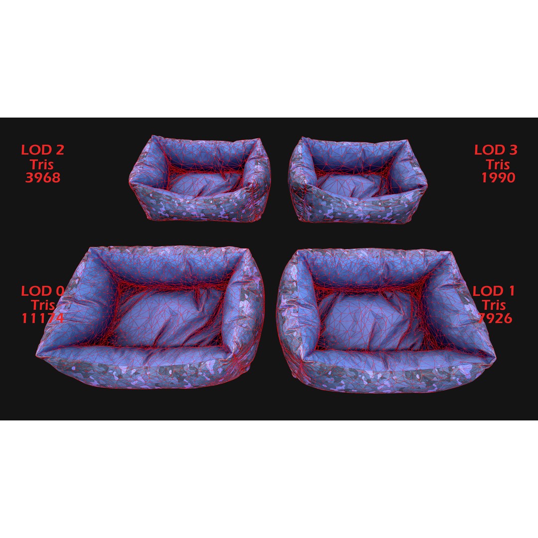 Pet Bed 3D Model – Low Poly Game Asset, PBR Textures, FBX - View 7