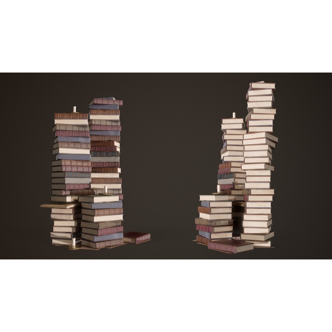 Old Library Books 3D Model – Low Poly Game Asset, FBX - View 10