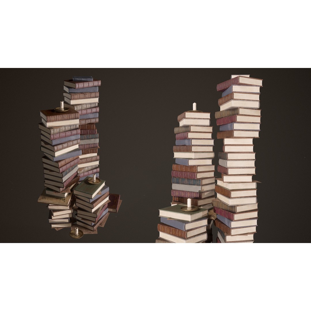 Old Library Books 3D Model – Low Poly Game Asset, FBX - View 11