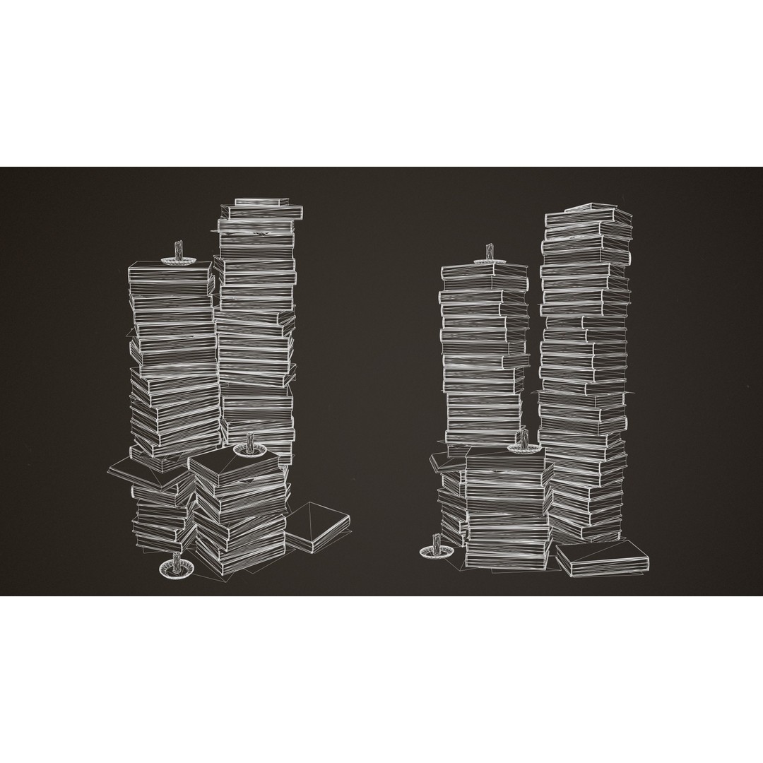 Old Library Books 3D Model – Low Poly Game Asset, FBX - View 12