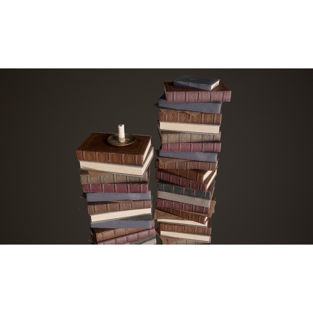 Old Library Books 3D Model – Low Poly Game Asset, FBX - View 13