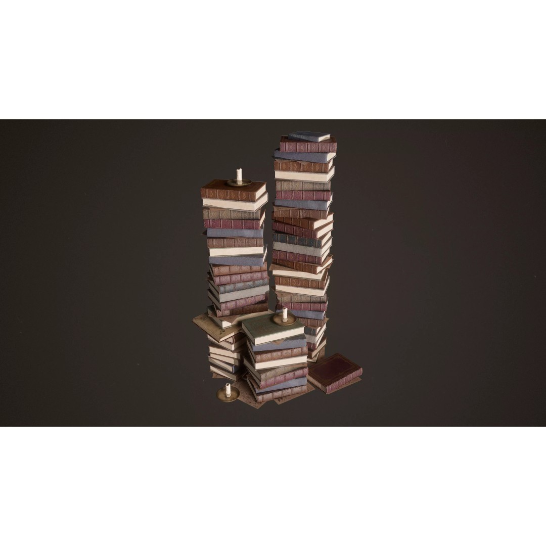 Old Library Books 3D Model – Low Poly Game Asset, FBX - View 2