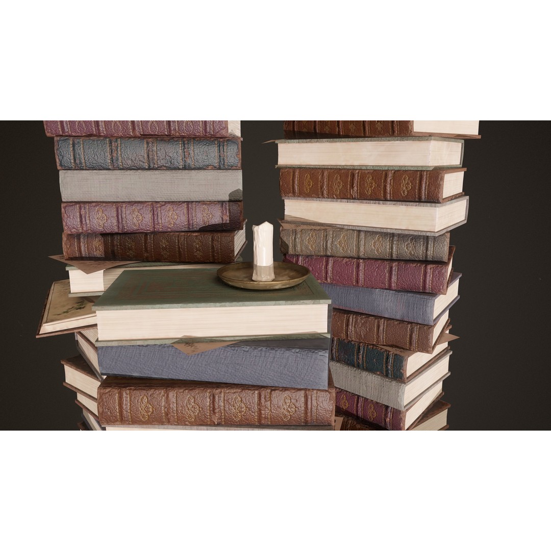 Old Library Books 3D Model – Low Poly Game Asset, FBX - View 3