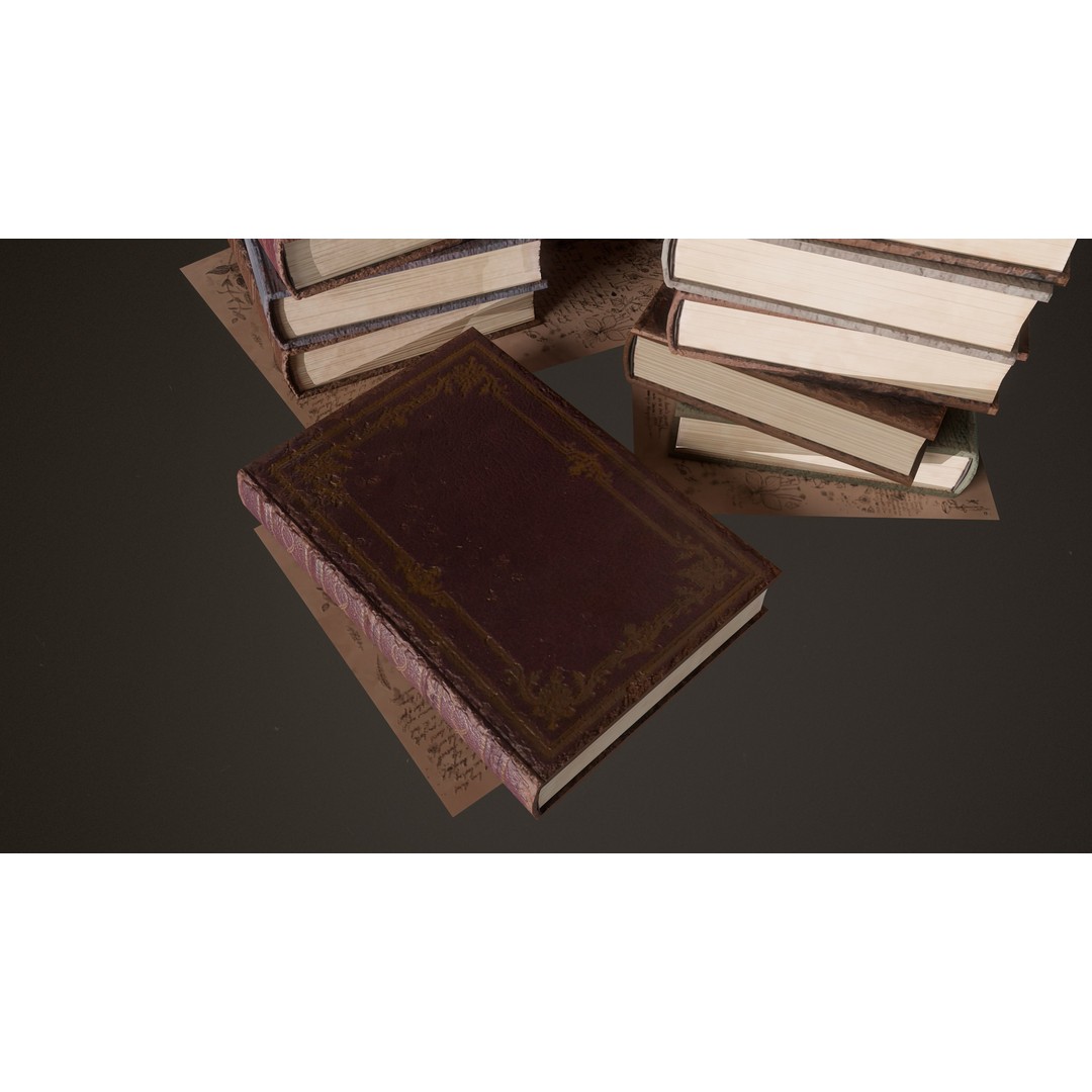 Old Library Books 3D Model – Low Poly Game Asset, FBX - View 5