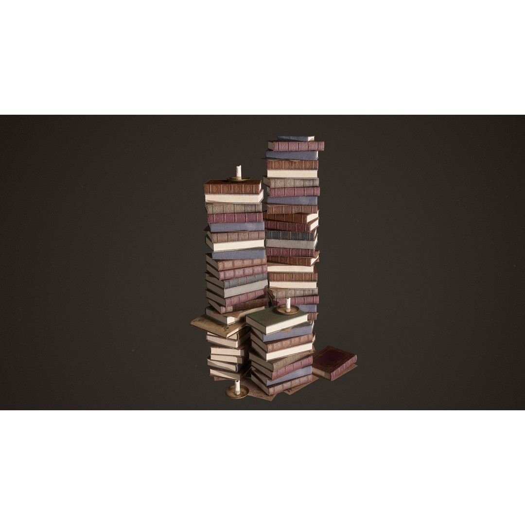 Old Library Books 3D Model – Low Poly Game Asset, FBX - View 6